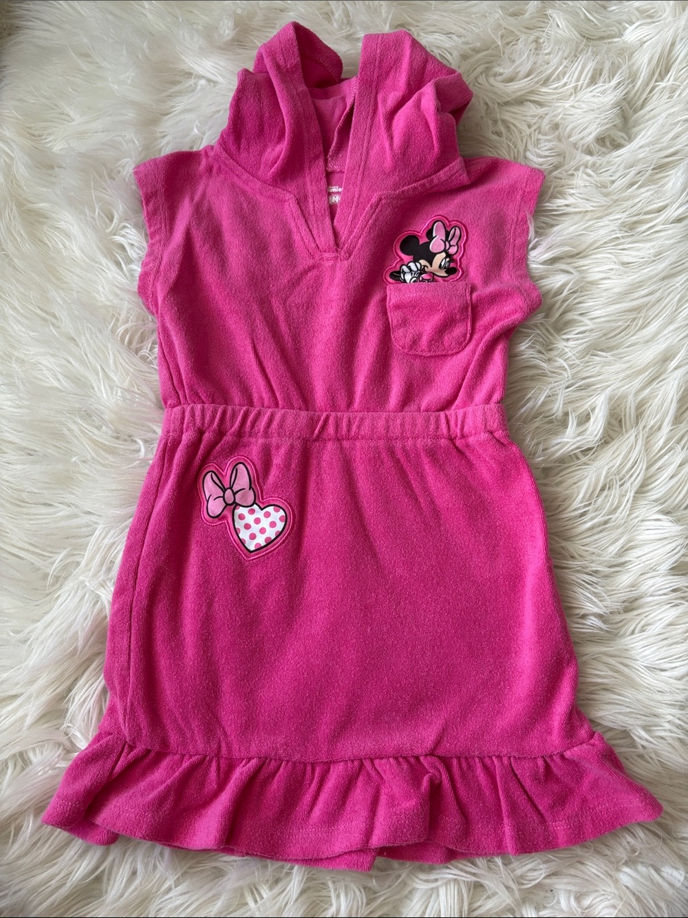 Disney Girls Hooded Minnie Mouse Terry Coverup in Hot Pink